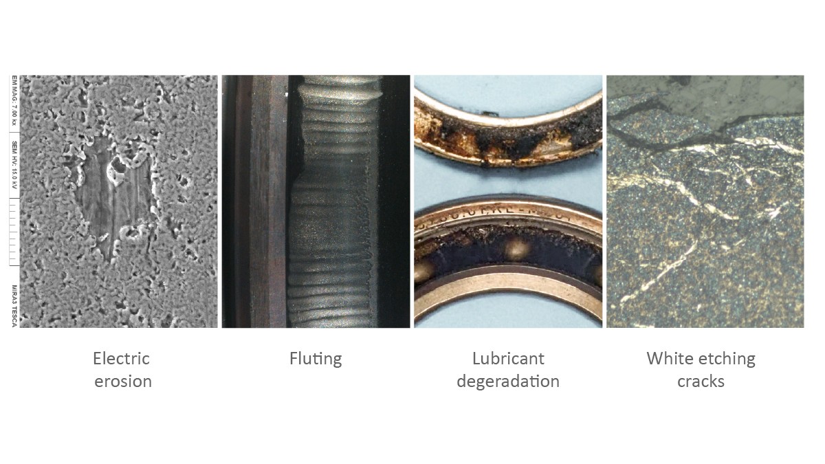 Figure 11: Typical damage in rolling bearings due to uncontrolled electrical fault currents