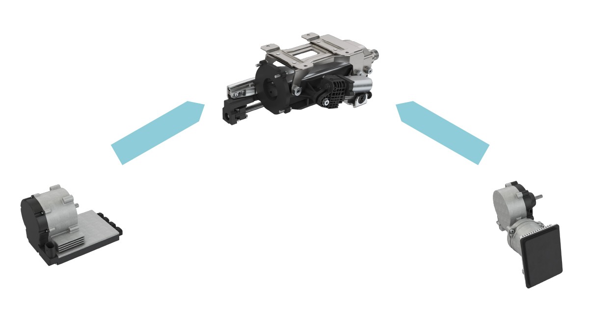 Figure 13: FFA with integrated electric motor for feedback torque (left) and side-mounted drive via a worm gear (right)