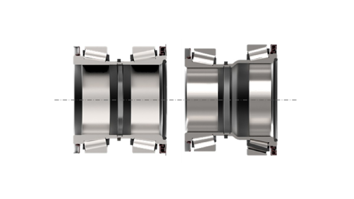Figure 2: Classic (left) and stepped (right) arrangement of the tapered roller bearings in the wheel unit of a commercial vehicle