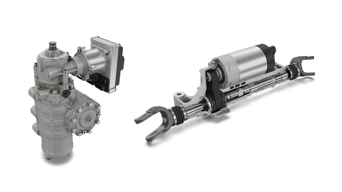 Figure 7: Power pack (left) and iRWS mechatronic rear-axle steering system (right)
