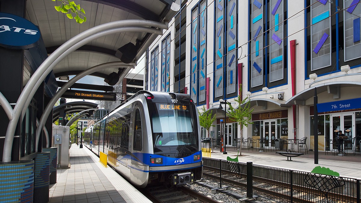 The “Blue Line” links the center of Charlotte, North Carolina with the city’s south side.